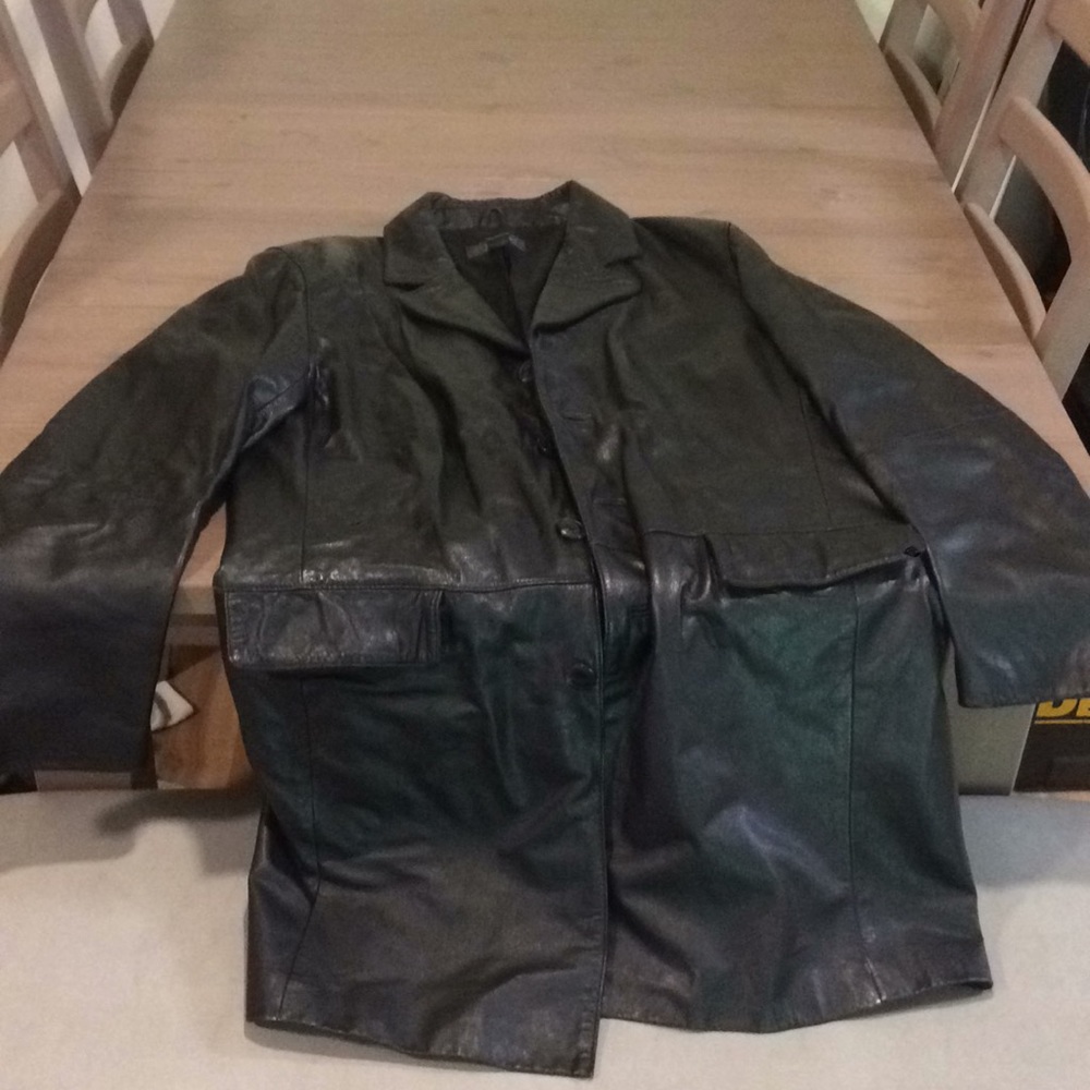 Long black leather jacket